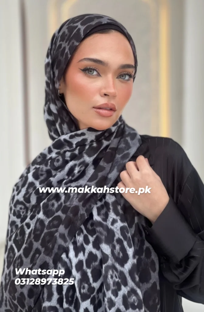 LAWN LEOPARD PRINT HIJAB BLACK